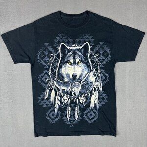 Wolf Dreamcatcher Graphic Tee Vintage Tribal Boho Shirt